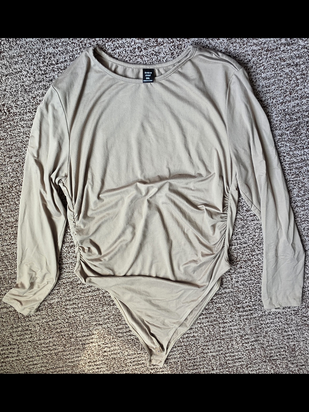 Women's Long Sleeve Ruched Bodysuit - Beige